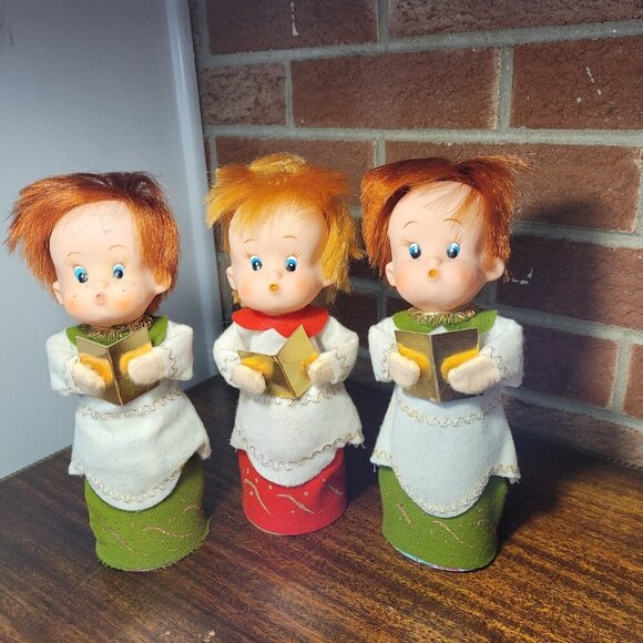Vintage Christmas Choir Carolers Pixie Rubber Face Felt MCM Made in Japan Rare - Picture 1 of 4